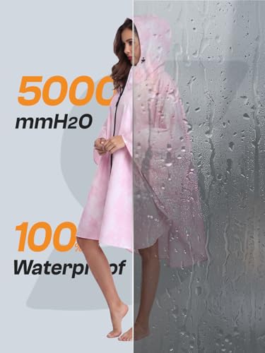 Adult Rain Poncho Waterproof Hooded Zipper Raincoat with Pockets (One Size / Tie-dye Pink)