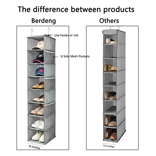 Hanging Shoe Organizer for Closet with Side Mesh Pockets (Grey(2 Pack))