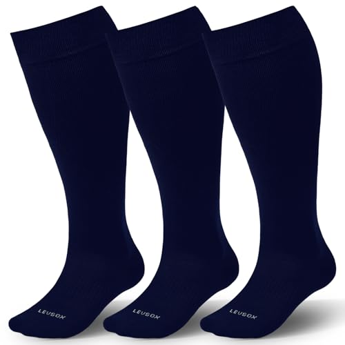 Plus Size Compression Socks for Women&Men Viscose for Bamboo Wide Calf 15 (4X-Large / 3 Pair-navy Blue)