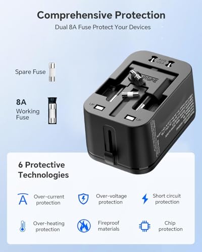 Universal Travel Adapter Fast Charge International Power Plug Adapter 4 USB (Matte Black)