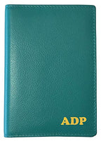 Personalized Monogrammed Teal Leather RFID Passport Wallet (Teal / Minimalist)