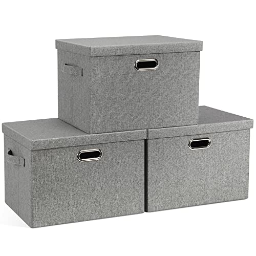 Large 17" 36 Quart Collapsible Stackable Storage Bins with Lids (Gray1 / Large -3 Pack)