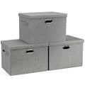Large 17" 36 Quart Collapsible Stackable Storage Bins with Lids (Gray1 / Large -3 Pack)