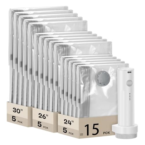 Travel Vacuum Bags with Rechargeable Cordless Electric Pump (15PCS)