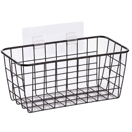 2 Set Adhesive Hanging Wall Basket Inside Cabinet Door Organizer (Black / 2 PACK)