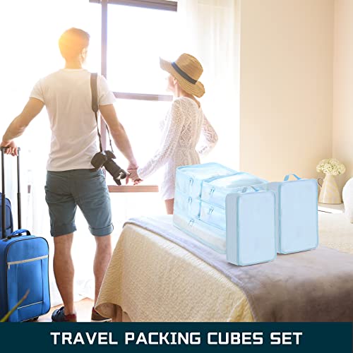 2 Packs Travel Packing Cubes 10 Pcs with Shoe Bags Blue (Blue)