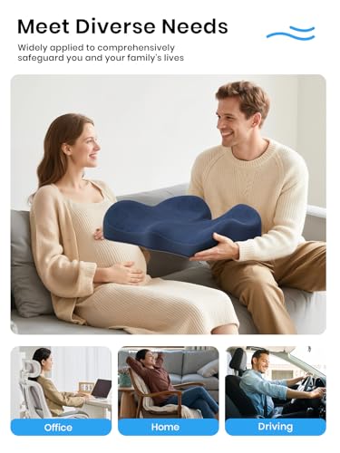 Seat Cushion Memory Foam Car Seat Pad (Dark Blue / 19 x 17 x 5 inches)