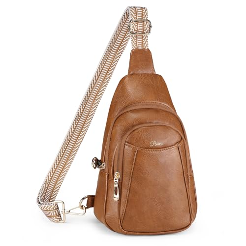 Crossbody Bags for Women Anti Theft Vegan Leather Sling Bag RFID Blocking Chest Bag for Travel (Brown-02)