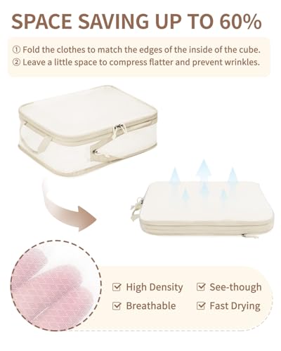 6 Set Compression Packing Cubes (Beige)
