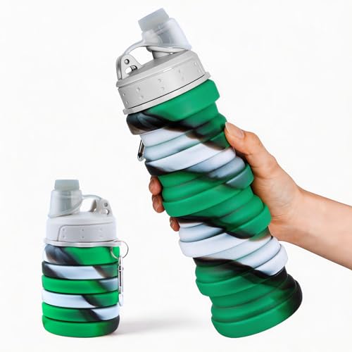 Reusable BPA Free Foldable Silicone Water Bottles for Kids (Green / 1pack)