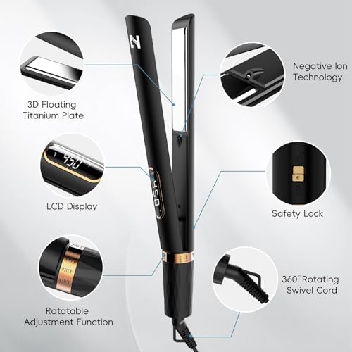 Titanium Flat Iron Hair Straightener and Curler 2 in 1 (Black Gold)