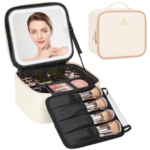 Travel Makeup Bag with Led Mirror (01-White / 1-Small)