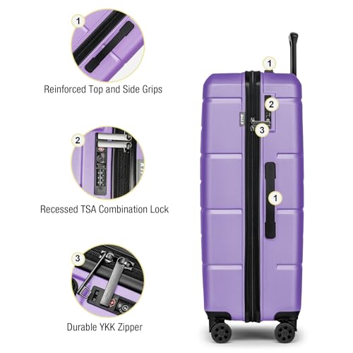 Large Suitcases with Wheels Hardshell 28 Inch Luggage TSA Approved Big Checked Luggage Durable Travel Rolling Suitcase for Women Lt Purple (Lt Purple / Checked-Large 28-Inch)