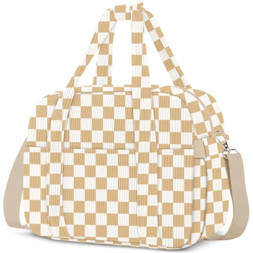Corduroy Lunch Box Lunch Bag for Women Adults Men (C-Brown Grids / Large - 13L)