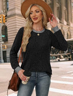 Fall Outfits for Women 2026 Black Long Sleeve Shirts for Women Casual Tops Trendy Womens Sweaters Lightweight Fashion Winter Clothing Business Dressy Crewneck Knit Color Block XL (X-Large / 02-black)
