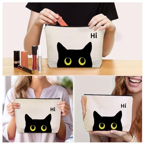 Black Cat Themed Makeup Bag for Teen Girls Women Cat Mom Lover Travel Gifts (Black Cat)