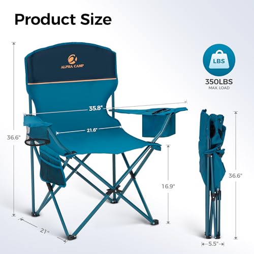 2 Pack Folding Camping Chair with Cooler Bag & Lumbar Support (Blue)