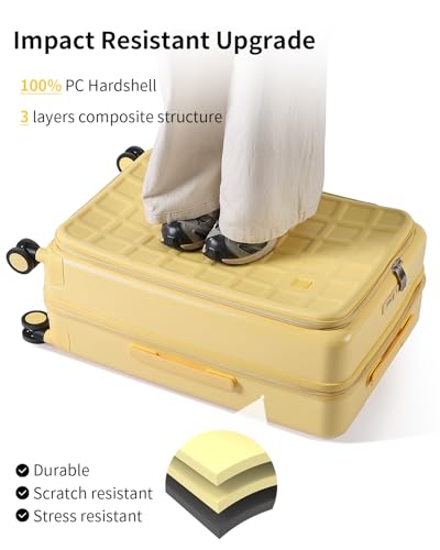 Expandable Top Opening 24 Inch Checked Luggage with Spinner Wheels (Cheese Yellow / Checked-Medium 24-Inch)