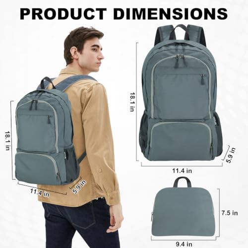 20L lightweight packable Hiking Daypack Foldable Backpack for Men Women Small Travel Outdoor Foldable Shoulder Bag (Light Grey)