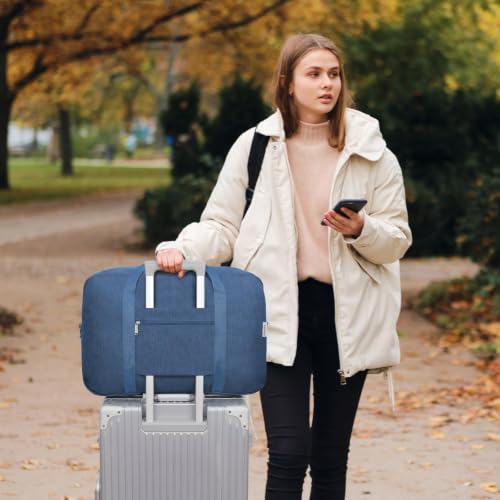 Carry on luaggage 22x14x9 Airlines Approved Foldable Carry on Bag Travel Duffel Packable Duffle Overnight for Women and Men 40L (Y-Navy Blue / 40L)