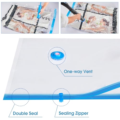 Extra Large Moving Bags Heavy Duty Space Saver Vacuum Storage Bag Vacuum Seal bags for Clothing Travel Packing bag Blue Bag for Moving Vaccine Sealed Blue Storage Bags (12 Pack-6 Moving Bags+6 Vacuum Bags)
