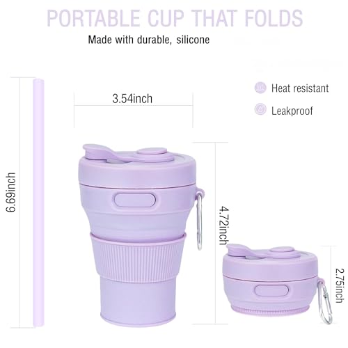 Silicone Collapsible Travel Mug Purple 15oz (Purple)