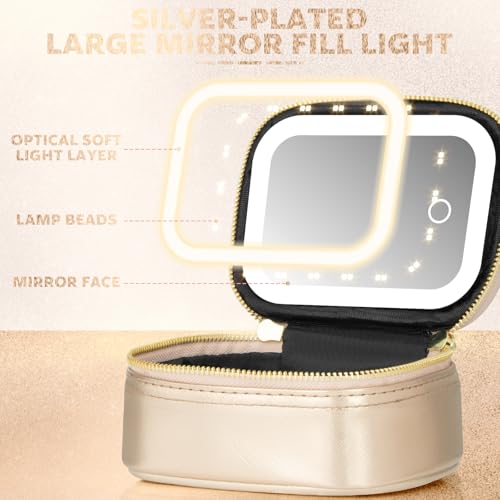 Mini Makeup Bag with Led Mirror (Gold)