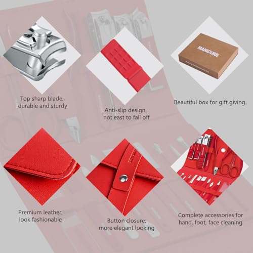 Manicure Set Professional Nail Clippers Pedicure Kit (Red)