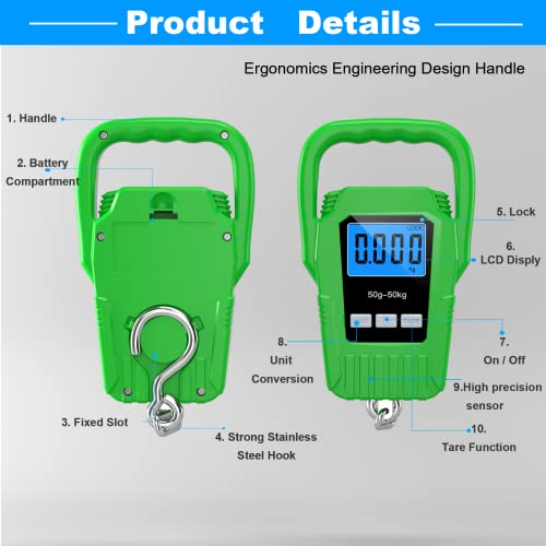 Digital Fish Scale Hanging Scale Fishing Scale (Green)