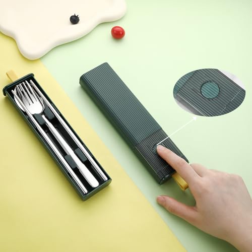 Travel Utensils with Case (Dark Green)
