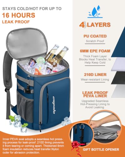 Cooler Backpack Insulated Leak Proof for Women Men Soft Cooler Bag (45 Cans / Leather Blue)