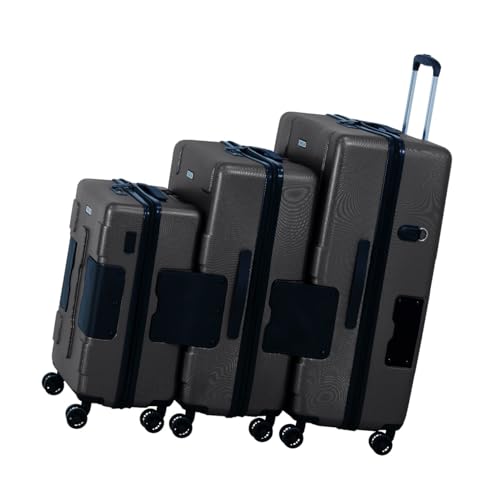 Patented Connecting Hard Shell 3 Piece Luggage Set (Black / 3-Piece Set)