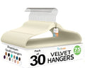 Premium Velvet Hangers 30 Pack Ultra Thin Non Slip Adult Felt Space Saving Suit Hanger for Closet Heavy Duty Coat Pants Jackets Dress Hangers 360° Swivel Hook Hold Upto 10 lbs Ivory (Ivory / 30 Pack)