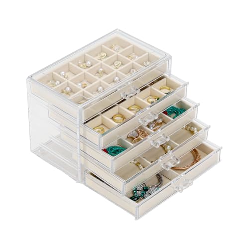 Acrylic Jewelry Organizer Box with 5 Drawers (Beige-5 layer 50grids)