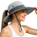 Ponytail Sun Bucket Hats for Women UV Protection Foldable Wide Brim (1 Pack-light Grey)