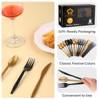 90 Pieces Black and Gold Plastic Cutlery Set (Black, Gold)