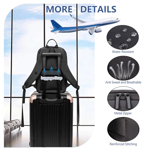 Business Backpack for Men Slim Lightweight Laptop Backpack for 17.3 Inch Computer Water Resistant Small Office Backpack for Commute Travel Daily Office Work with Small Bag (17.3" / With Pocket / Black)