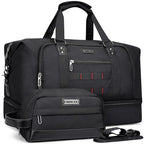 Nylon Duffle Bag for Men 50L with Toiletry Bag Sets Overnight Bag (Black)