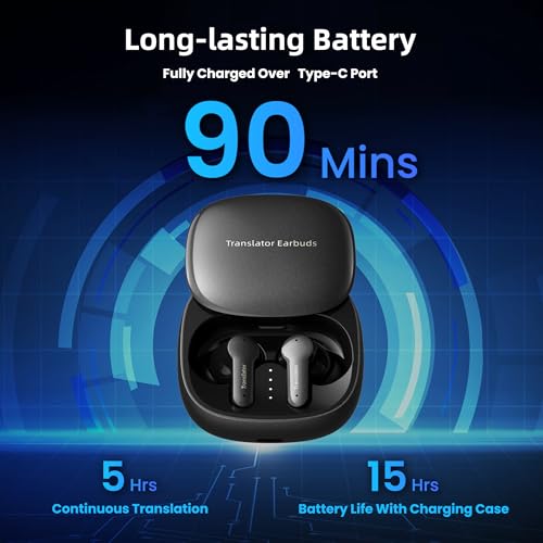 Offline AI Translator Earbuds M3 Language Translator Device Translation Earbuds Real Time Support 144 Languages No Subscription Required (With Offline Package (Black))