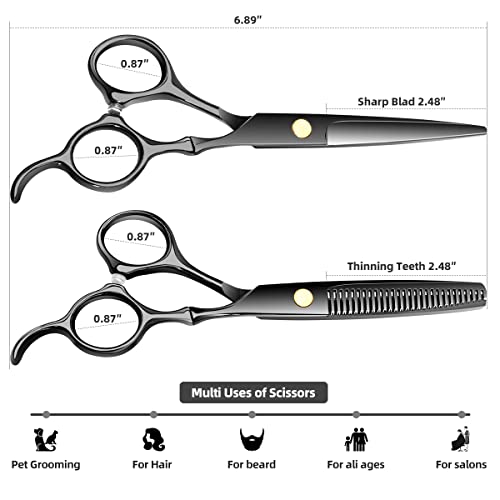 6.89 inch Hair Cutting Scissors Set With Thinning Knife (Black)