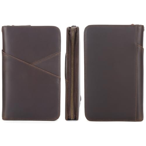 Polare Leather Passport Holder Travel Document Organizer Ticket Holder Case (Dark Brown with AirTag Slot)