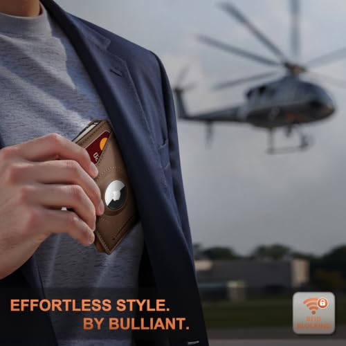 Men Slim Magnetic Leather Airtag Wallet Metal Case Money Clip (Coffee8799)