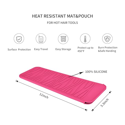 2 Pack Silicone Heat Resistant Travel Pouch for Straighteners (2 Pack / Black&hotpink)