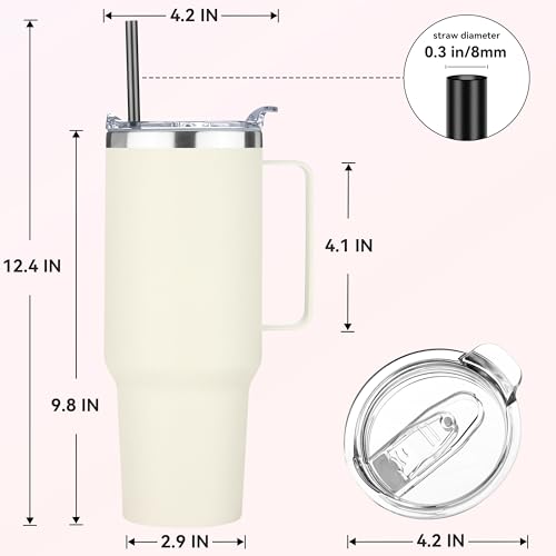 40 oz Stainless Steel Tumbler with Handle (Beige / 40 Ounces-4)