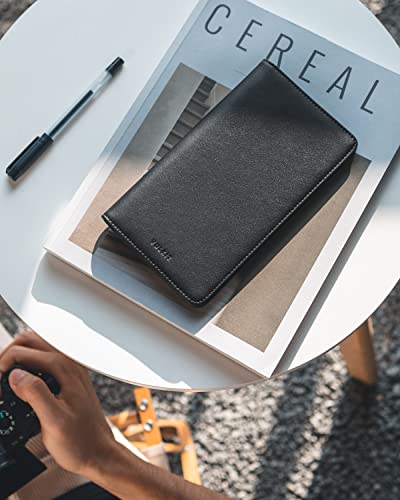 Passport Wallet for Travel RFID Blocking Premium Leather (Black)