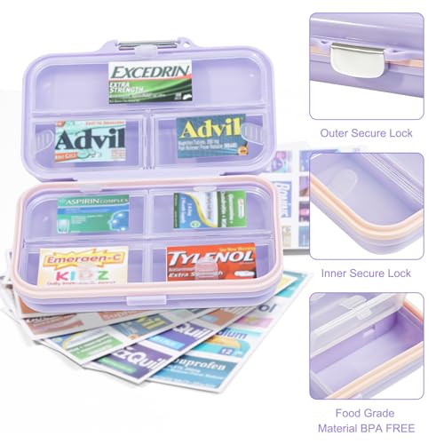 Travel Pill Organizer Box with Medicine Labels Purple (L / Purple)