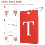 2 Pack Initial Luggage Tags for Suitcases Airplane Travel Essentials (Large T / Red)