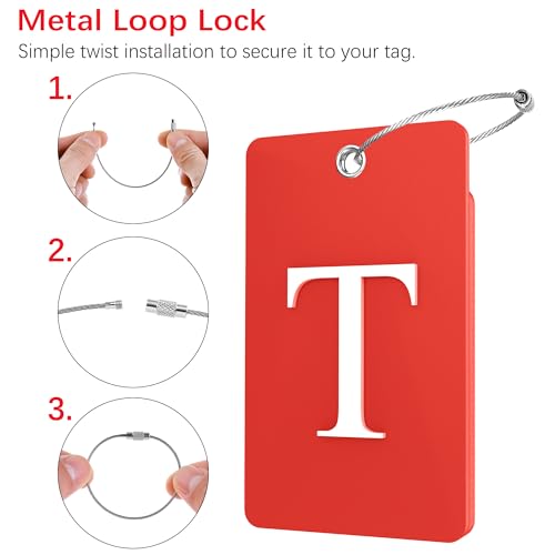 2 Pack Initial Luggage Tags for Suitcases Airplane Travel Essentials (Large T / Red)