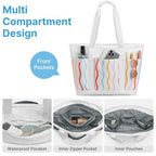 Beach Bag Waterproof Beach Tote Pool Bags for Women (Rainbow Wavy / 50L)