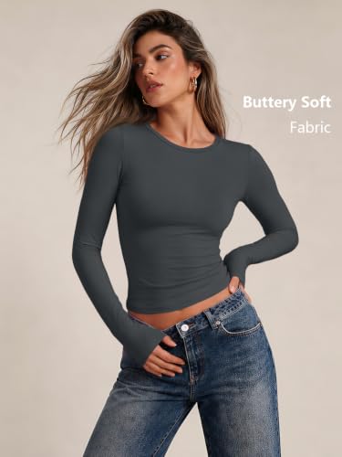 Womens Long Sleeve Shirts Basic Compression Tops Gray XS (X-Small / Gray)